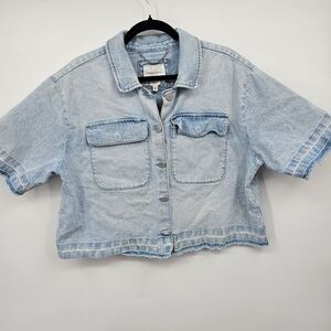 Habitual Light Wash Short Sleeve Cropped Denim Jacket Women’s‎ Size Large